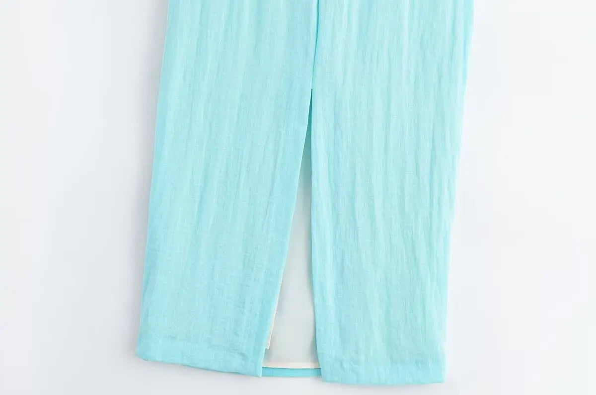 TRAFZA Woman's Summer Sexy Fashion Long Dress Solid Sleeveless Asymmetry Dresses Female Holiday Style Slit Slim Chic Dress