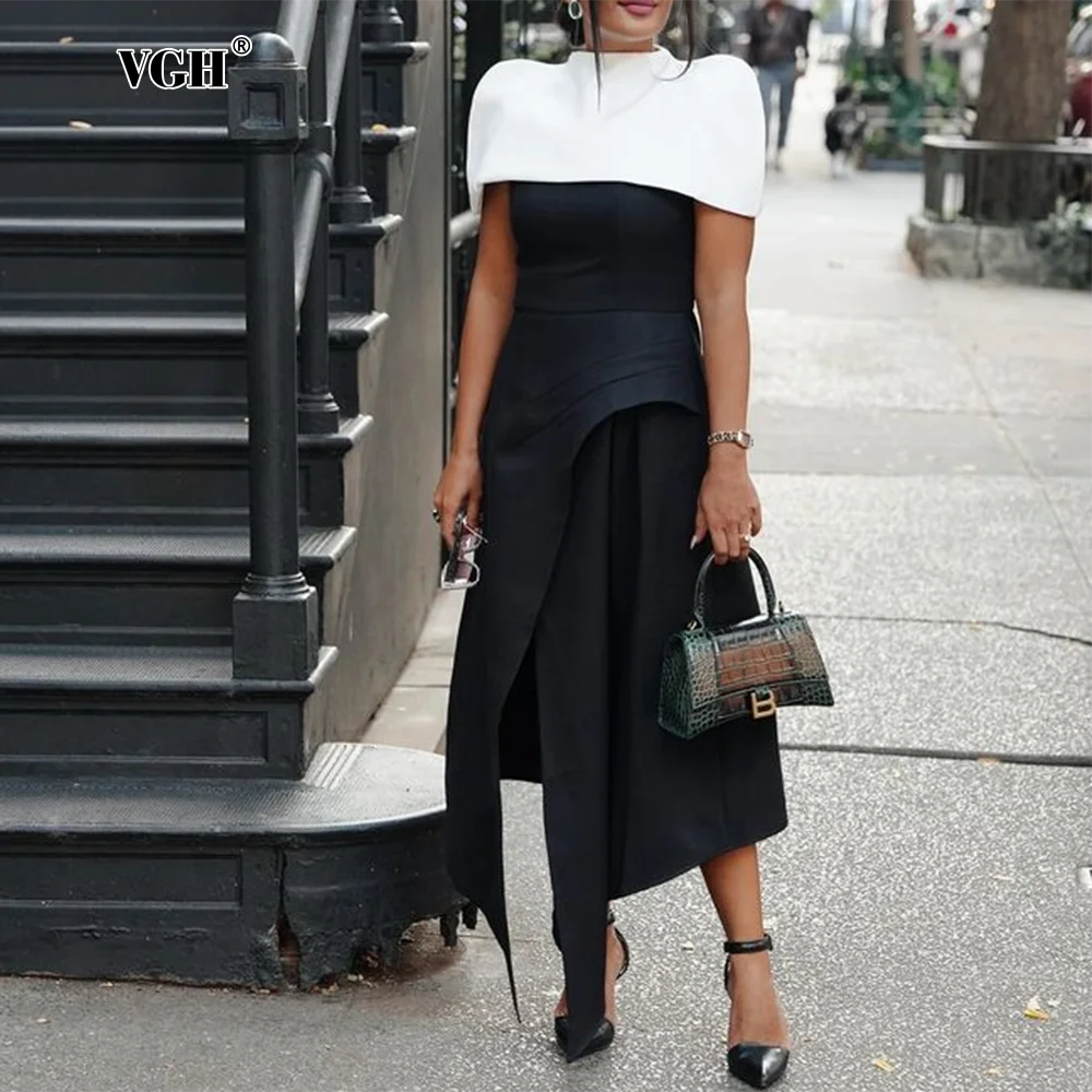 VGH Spliced Shawl Long Dress