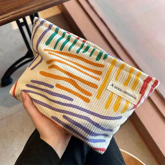 Striped Corduroy Cosmetic Bag