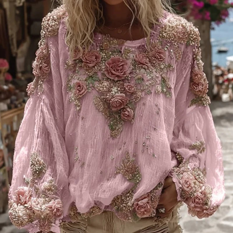 Flower Print Long Sleeved Blouse
