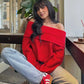 TRAFZA Off Shoulder Pullover Sweater