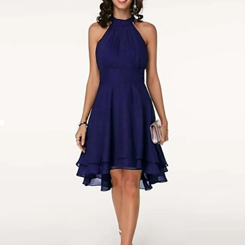 Elegant Sleeveless Midi Halter Dress