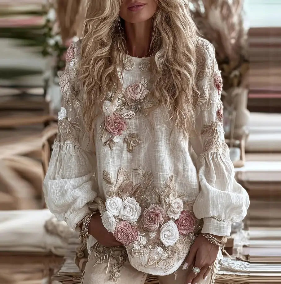 Flower Print Long Sleeved Blouse