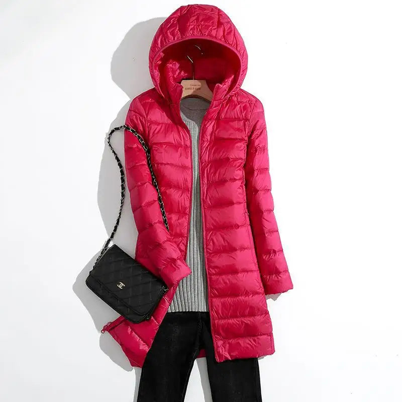 Plus Size Lightweight Packable Long Puffer Jacket