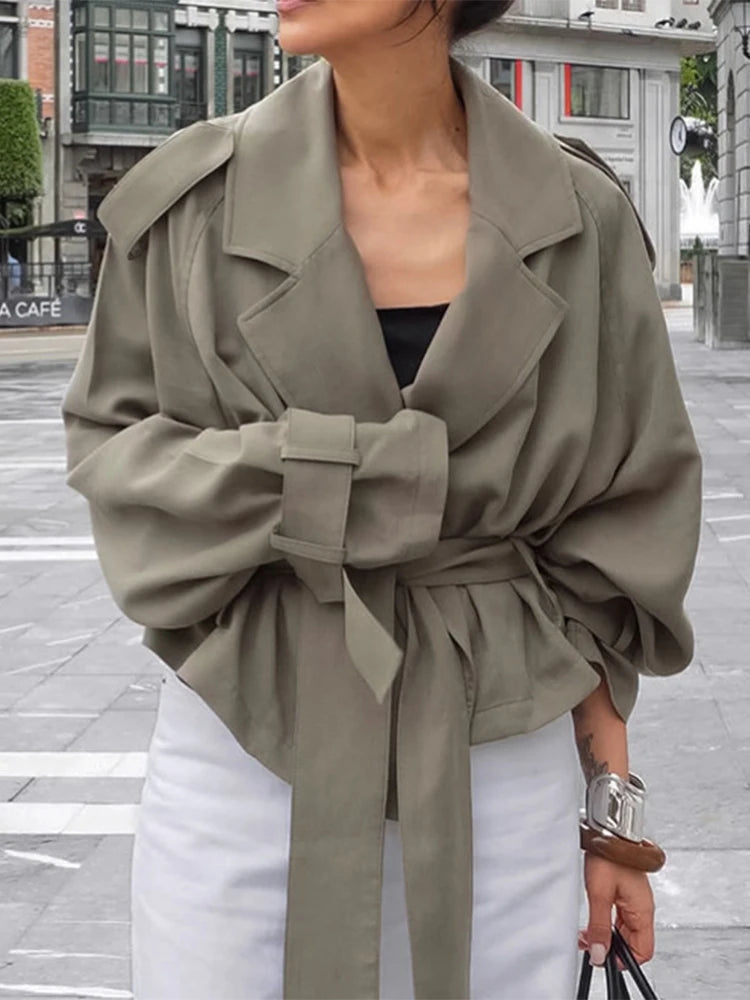 Khaki Belted Short Trench Coat