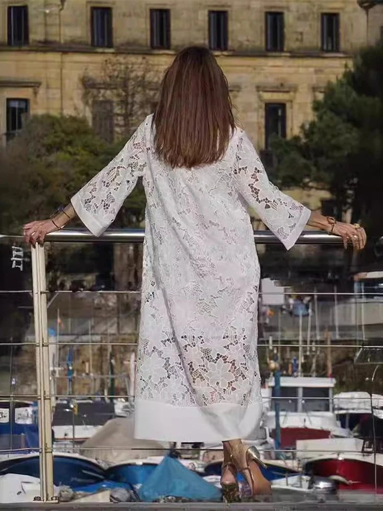 Abrini White Embroidery Lace Dress