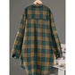 Plus Size Women's  Cotton and Linen Plaid Shirt