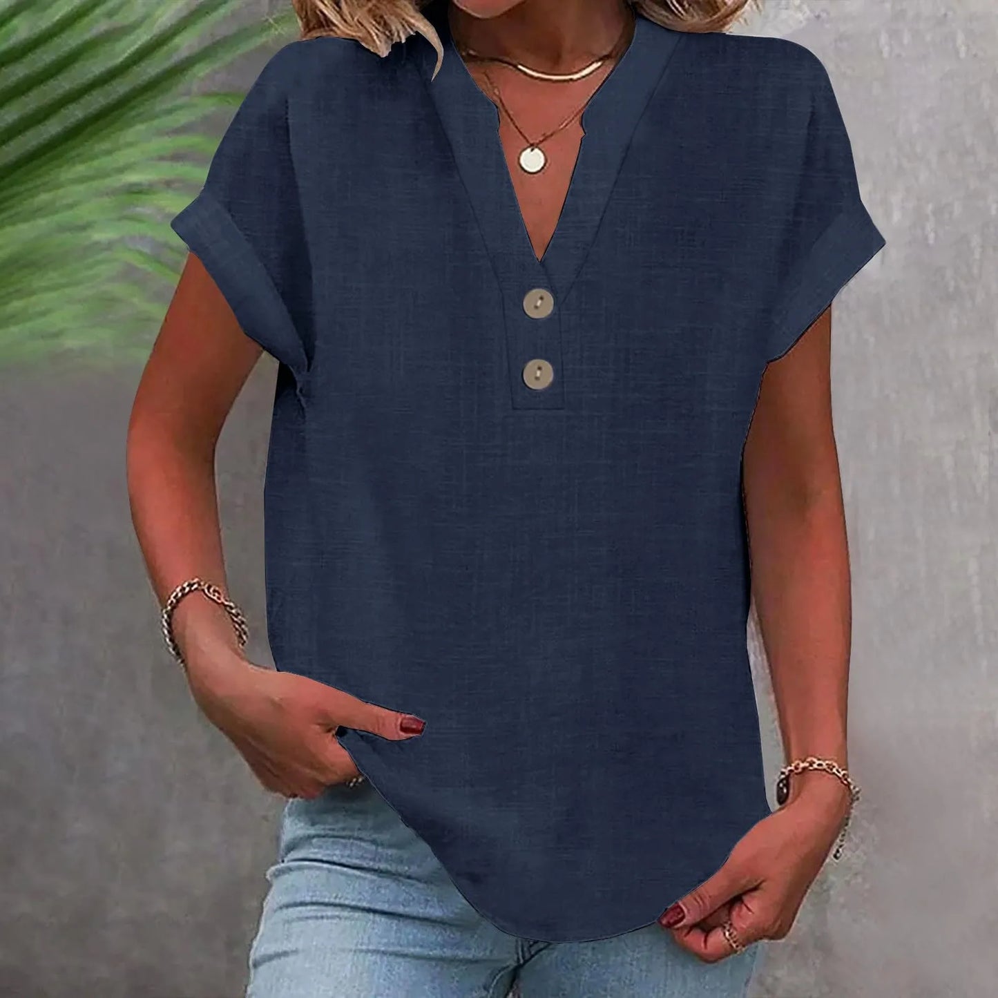 Cotton Linen V-neck Shirt