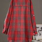 Plus Size Women's  Cotton and Linen Plaid Shirt