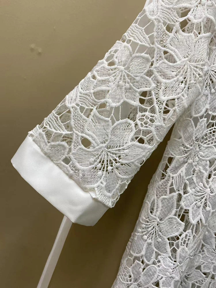 Abrini White Embroidery Lace Dress