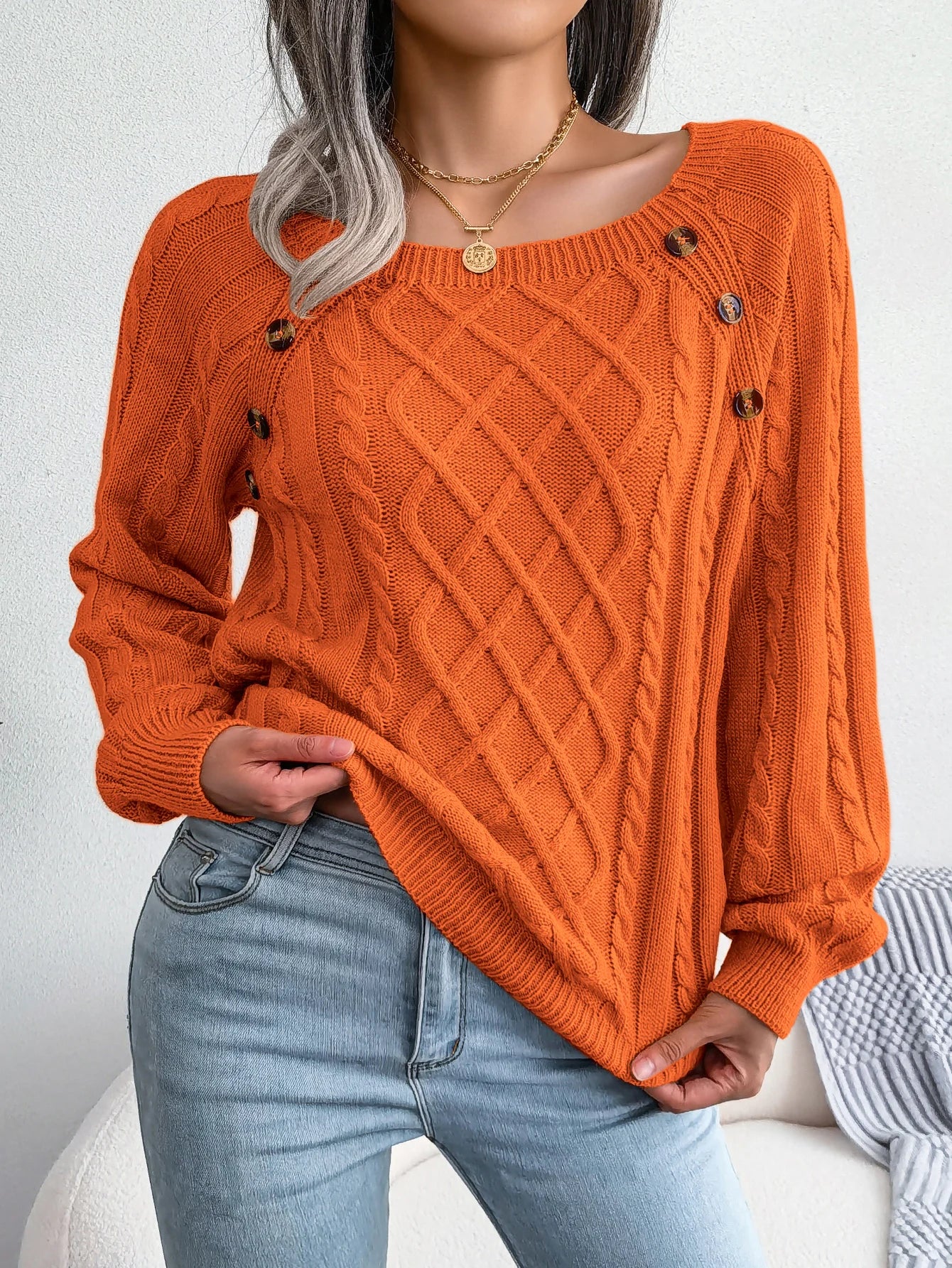 Casual Square Neck Long Sleeve Sweater