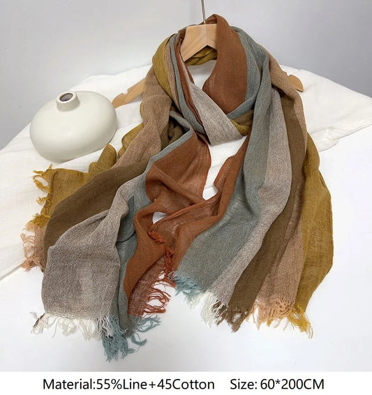 Cotton and linen striped scarf