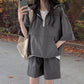 2 Pcs Sport Shorts & Three-quarter Sleeve Top