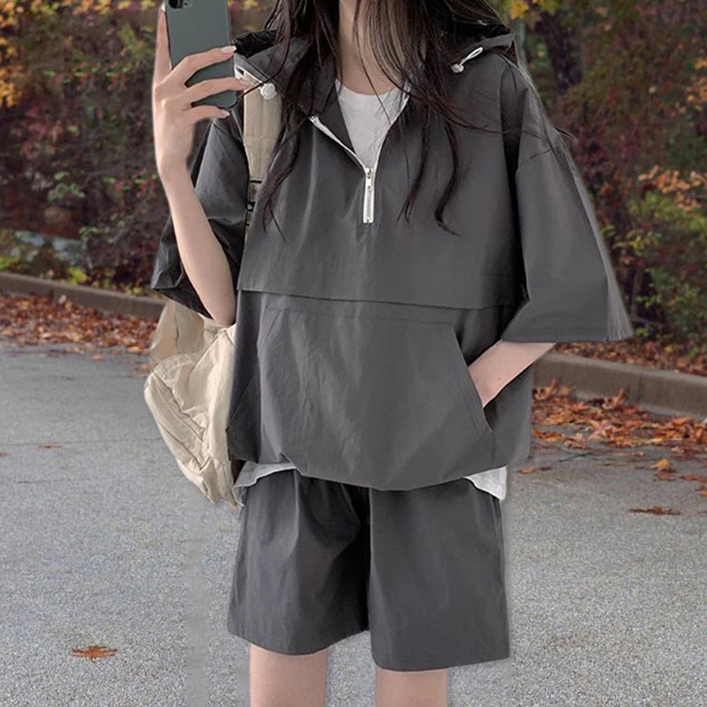 2 Pcs Sport Shorts & Three-quarter Sleeve Top