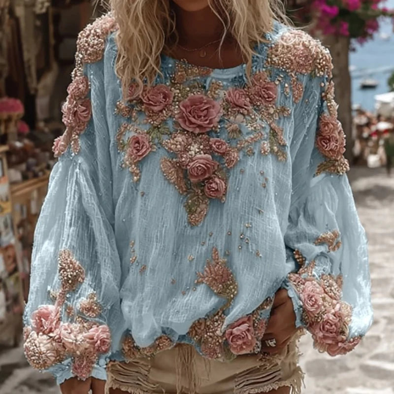 Flower Print Long Sleeved Blouse
