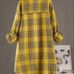 Plus Size Women's  Cotton and Linen Plaid Shirt