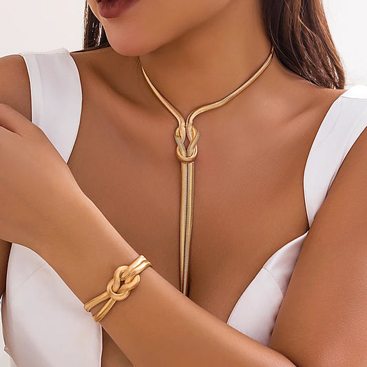 2 Piece Set Twisted Chain Necklace & Bracelet